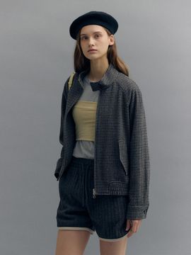 MOAT HIGH NECK WOOL BOMBER JACKET (check gray)
