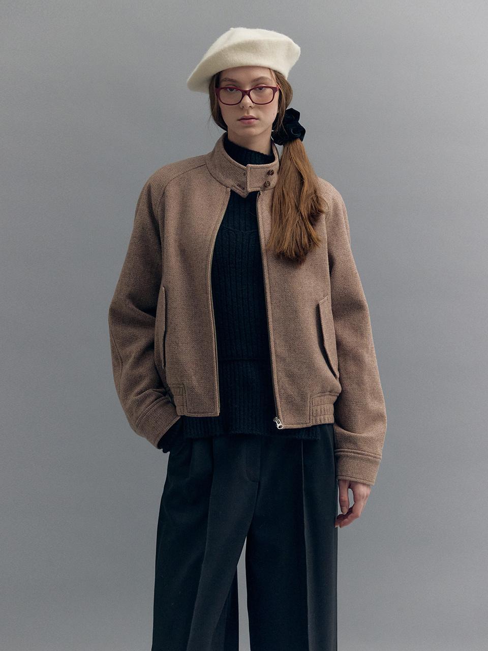 MOAT HIGH NECK WOOL BOMBER JACKET (vintage pink)