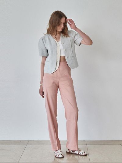 MOAT LINEN SEMI WIDE PANTS(pale pink)