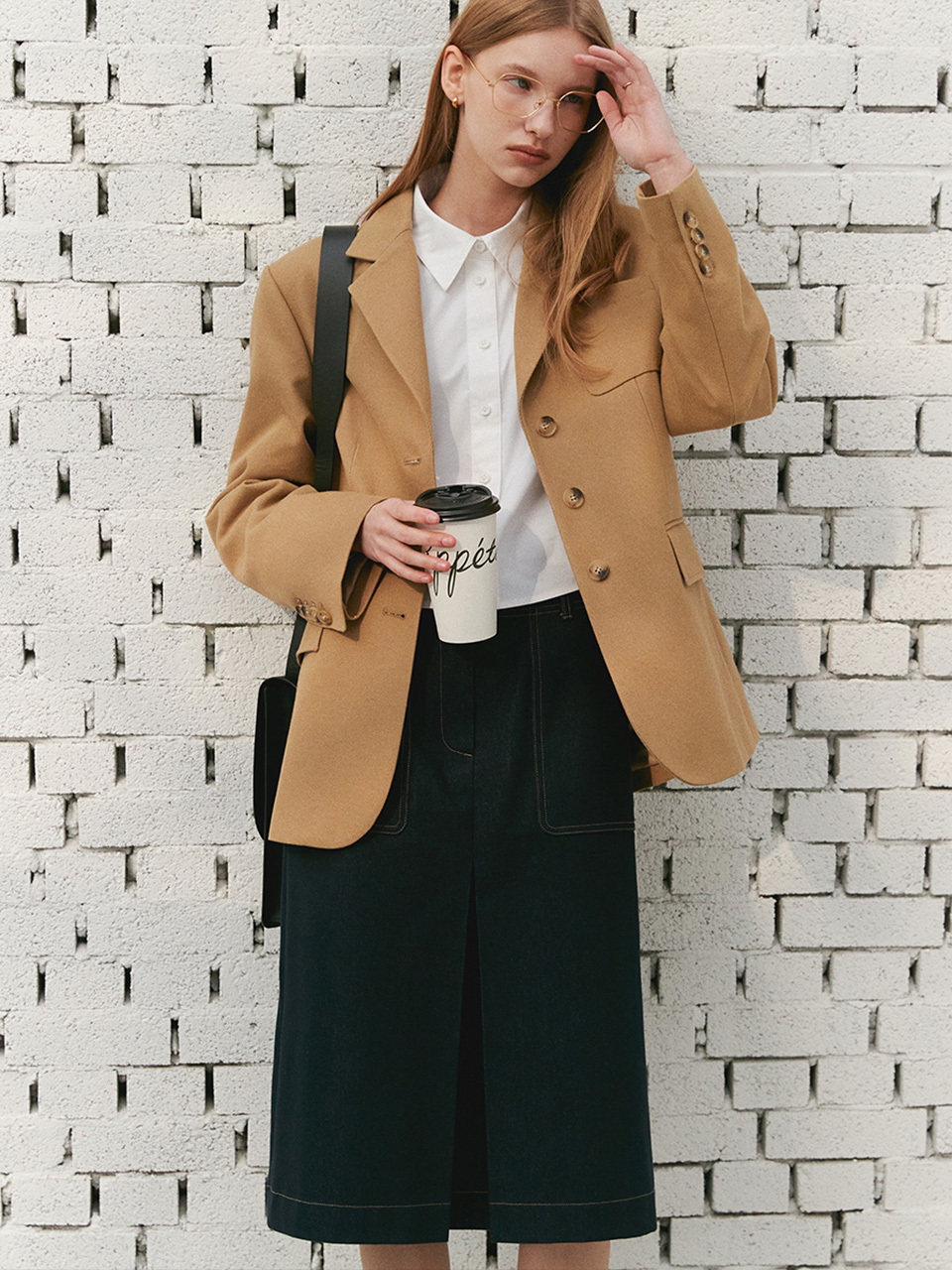 MOAT Out Pocket Denim Midi Skirt_Dark Blue