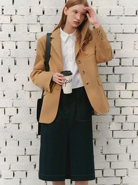 MOAT Out Pocket Denim Midi Skirt_Dark Blue