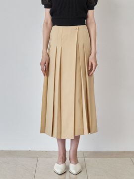 MOAT Pleated Side Button Skirt _Sand Beige