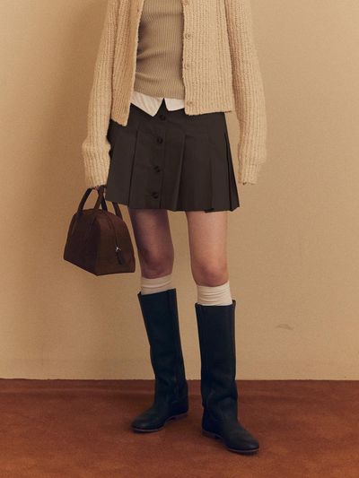 MOAT PLEATS BUTTON MINI SKIRT (dust gray)