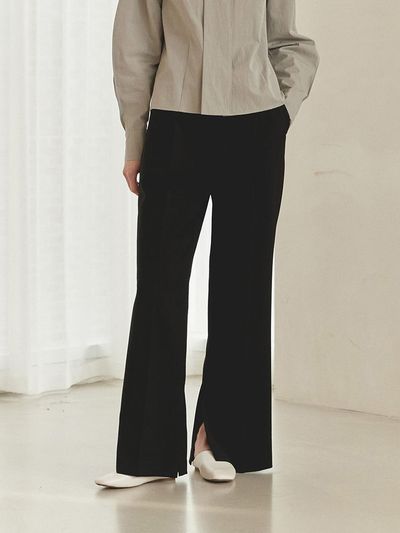 MOAT SLIT WIDE WOOL PANTS(moat black)