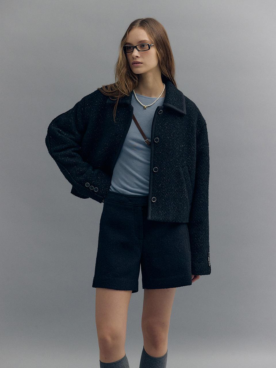MOAT TRIMMING TWEED COLLAR JACKET (moat black)