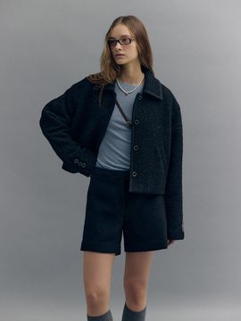 MOAT TRIMMING TWEED COLLAR JACKET (moat black)