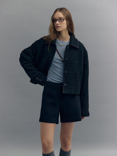MOAT TRIMMING TWEED COLLAR JACKET (moat black)