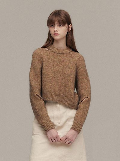 MOAT UNBALANCE SLIT PULLOVER (earth brown)