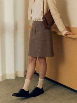 MOAT Wool Out Pocket Mini Skirt_Herringbone Brown