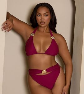 Moda Minx Curve Moda Minx Curve bikini bottom with gold hardware detail in berry-Red