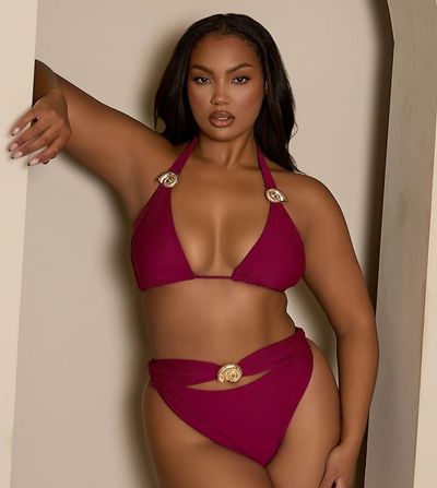 Moda Minx Curve Moda Minx Curve bikini bottom with gold hardware detail in berry-Red