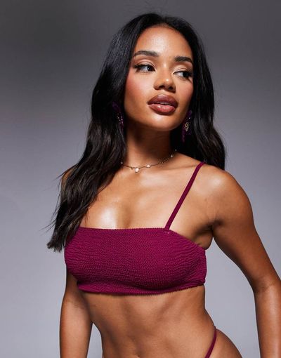 Moda Minx Moda Minx bralette scrunch bikini top in berry-Red