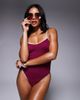 Moda Minx Moda Minx contrast binding swimsuit in berry-Red - 4