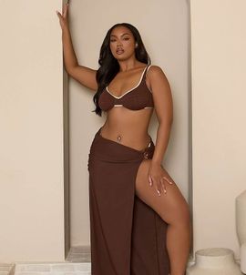 Moda Minx Moda Minx Curve wrap maxi skirt in brown