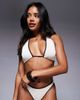 Moda Minx Moda Minx scrunch contrast binding halter bikini top in cream-White - 1