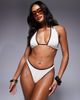 Moda Minx Moda Minx scrunch contrast binding halter bikini top in cream-White - 3