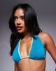 Moda Minx Moda Minx scrunch contrast binding halter bikini top in teal-Blue - 4
