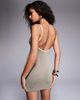 Moda Minx Moda Minx scrunch scoop back mini dress in stone with contrast piping-Neutral - 3