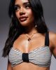Moda Minx Moda Minx textured bikini top with contrast straps in monochrome stripe-Black - 3