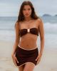 Moda Minx Moda Minx x Agnes Pimentel scrunch contrast binding mini beach skirt in coffee-Brown - 1