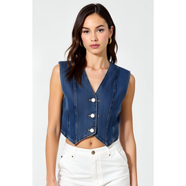Modenaire Modenaire Angled Hem V-Neck Denim Vest