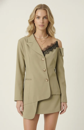 Modenaire Modenaire Asymmetric One Shoulder Tailored Blazer Jacket