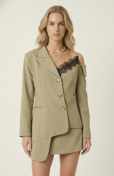 Modenaire Modenaire Asymmetric One Shoulder Tailored Blazer Jacket