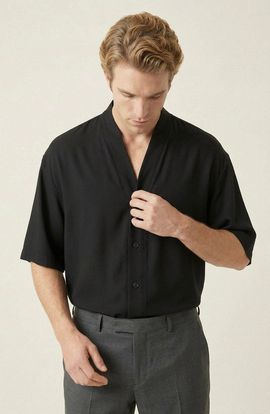 Modenaire Modenaire Band Collar Cotton Shirt