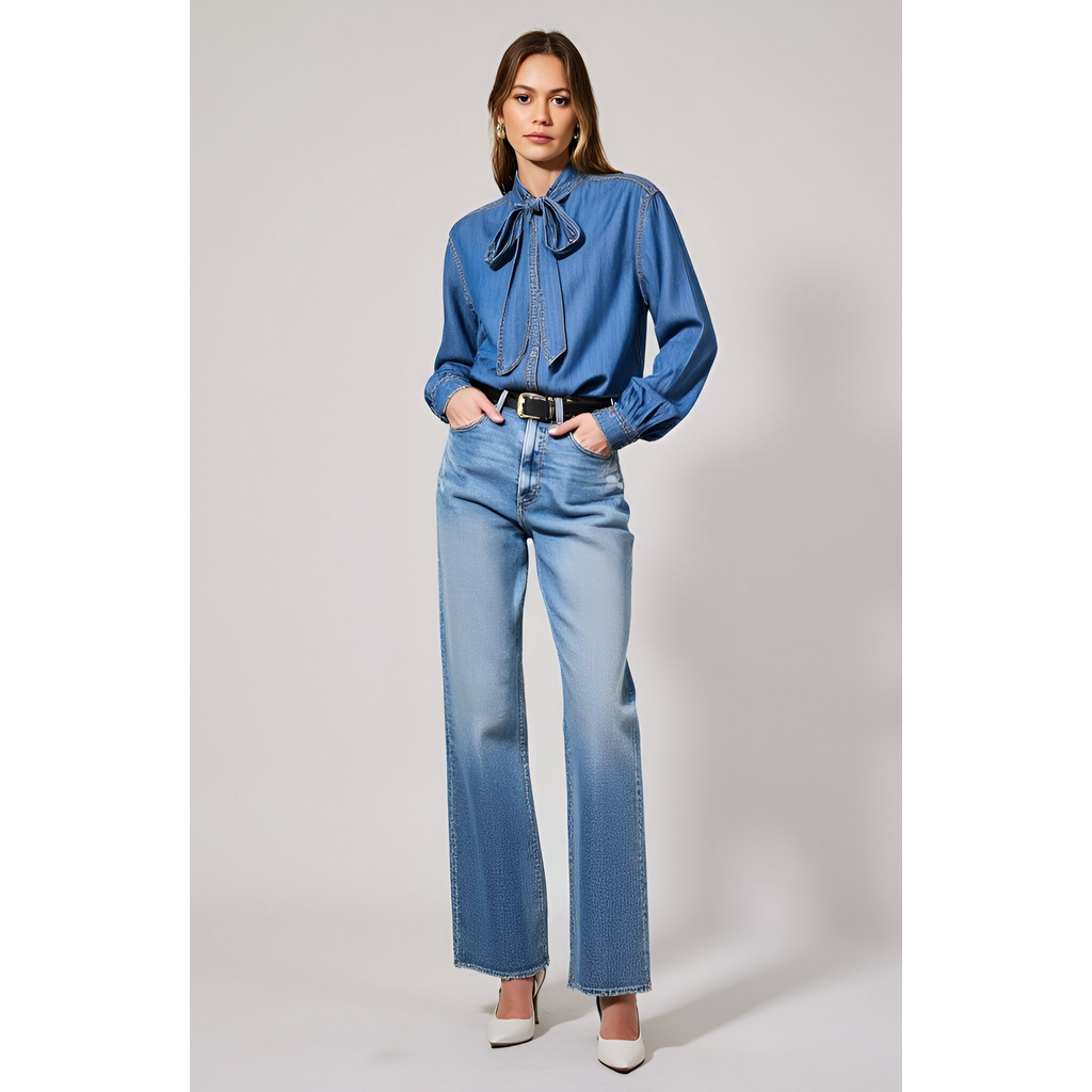 Modenaire Modenaire Blouse with Tie Neck and Hidden Buttons