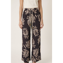 Modenaire Modenaire Botanical Print Wide Leg Pants with Drawstring Waist and Side Pockets