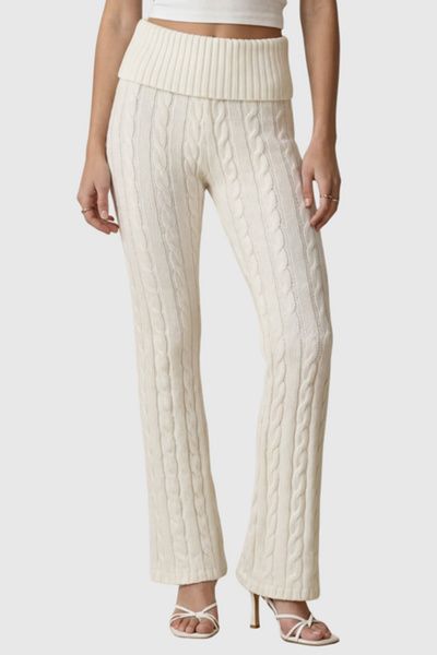 Modenaire Modenaire Cable Ribbed Waistband Pull On Pants in Off-White, Women's at Urban Outfitters