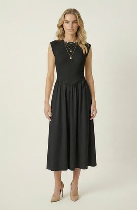 Modenaire Modenaire Cap Sleeve Fitted Gathered Midi Dress