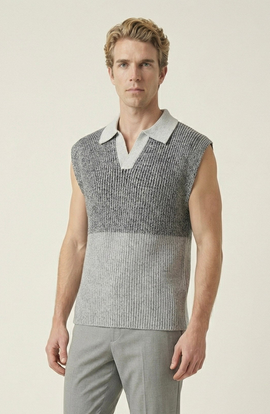 Modenaire Modenaire Colorblock Polo Collar Knit Vest