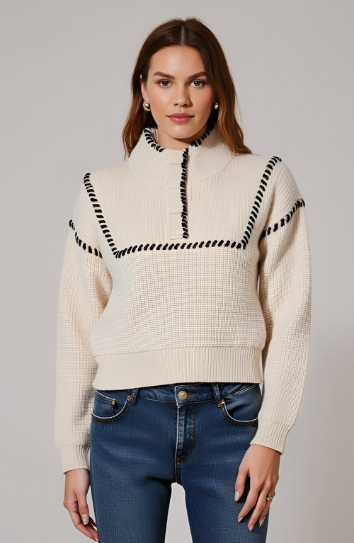 Modenaire Modenaire Cropped Sweater with Whipstitch Detail