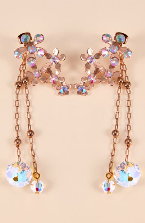 Modenaire Modenaire Crystal Flower Drop Earrings with Dangle Chains