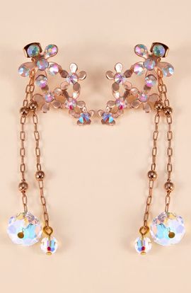 Modenaire Modenaire Crystal Flower Drop Earrings with Dangle Chains