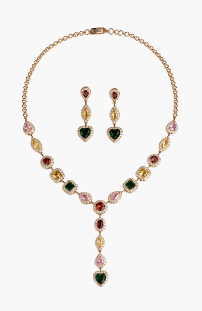 Modenaire Modenaire Crystal Heart Drop Necklace And Matching Dangle Earring Set