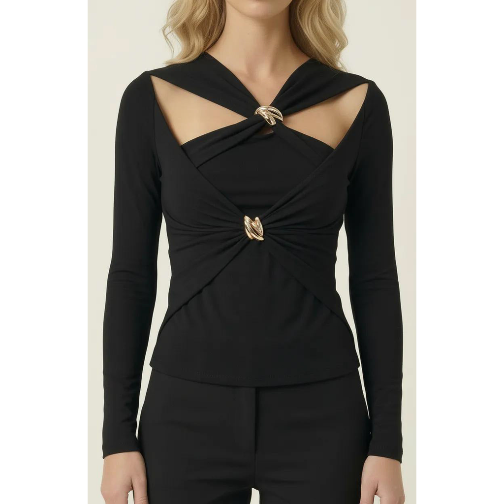 Modenaire Modenaire Cutout Twist Front Top with Gold Hardware