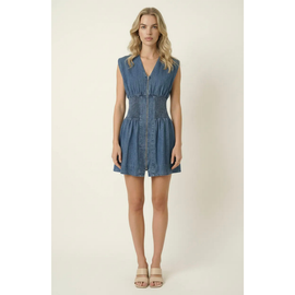 Modenaire Modenaire Denim Cap Sleeve Smocked Mini Dress