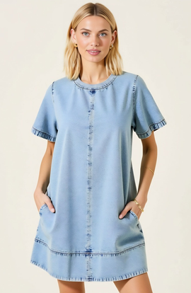 Modenaire Modenaire Denim Mini Dress with Pockets