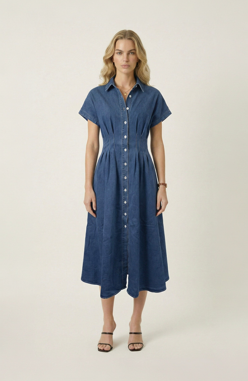 Modenaire Modenaire Denim Pleated Waist Shirt Dress
