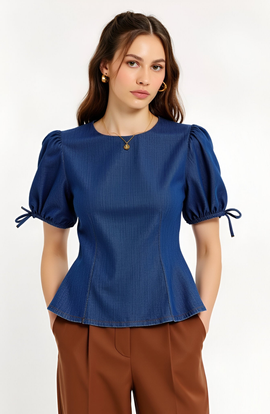 Modenaire Modenaire Denim Puff Sleeve Top