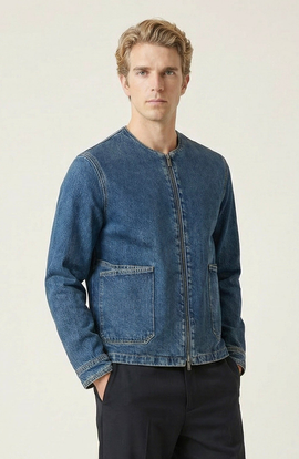 Modenaire Modenaire Denim Zip Front Patch Pocket Jacket