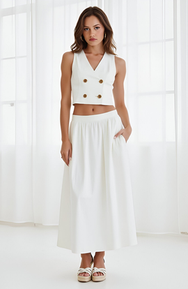 Modenaire Modenaire Double-Breasted Vest and Maxi Skirt Set