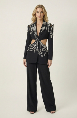 Modenaire Modenaire Embellished Cutout Blazer