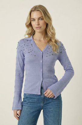 Modenaire Modenaire Embellished Knit Cardigan with V Neck Silhouette