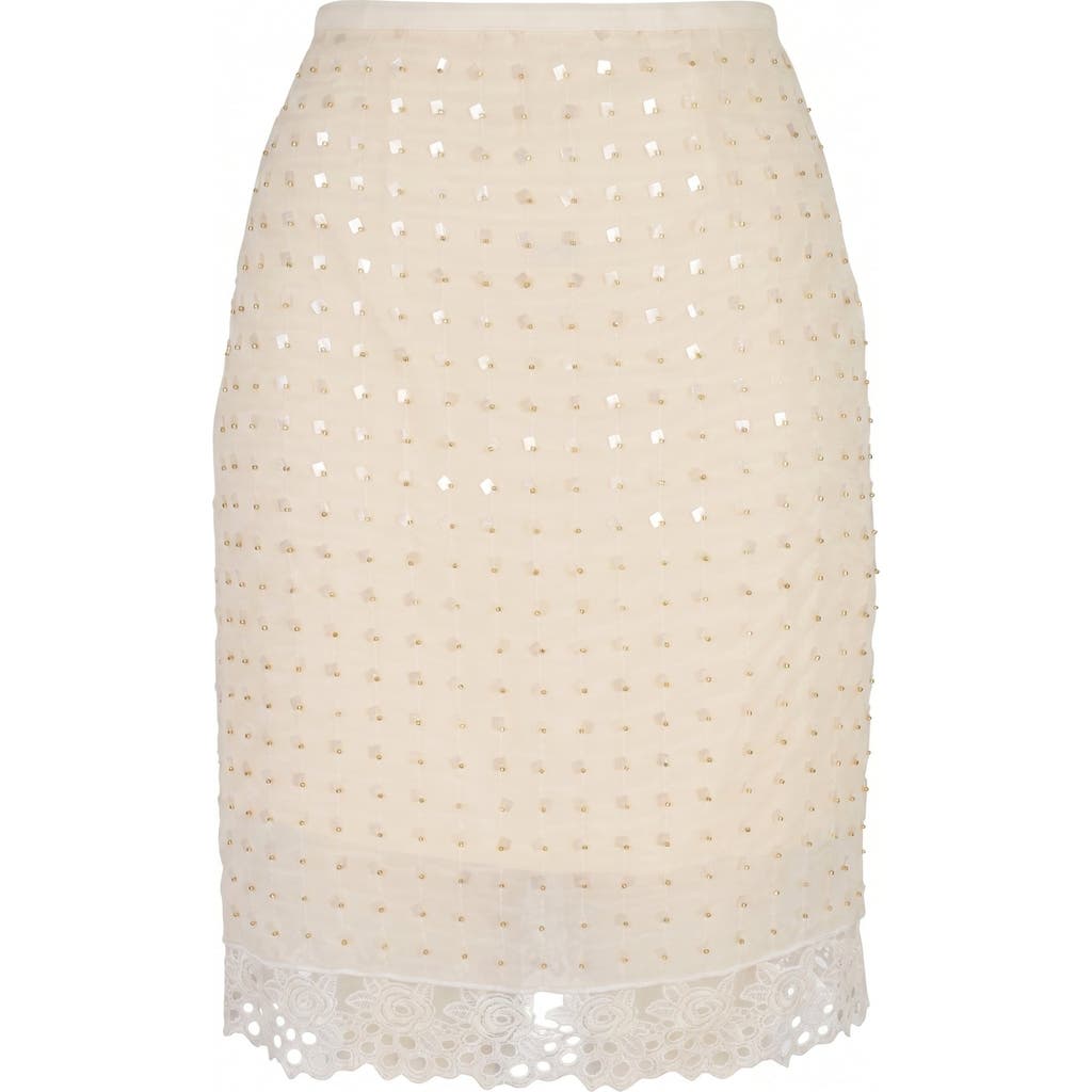 Modenaire Modenaire Embellished Sequin Lace Hem Mini Skirt