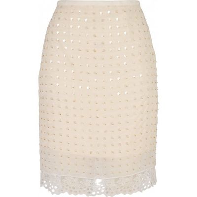 Modenaire Modenaire Embellished Sequin Lace Hem Mini Skirt