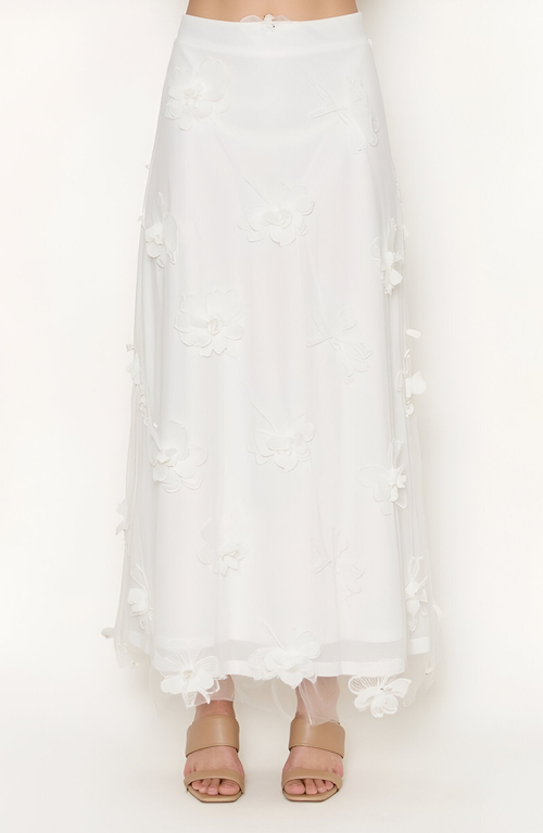 Modenaire Modenaire Embroidered Mesh Maxi Skirt with 3D Floral Appliqué
