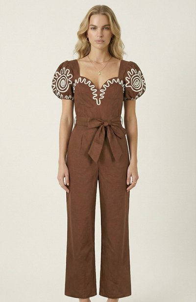 Modenaire Modenaire Embroidered Puff Sleeve Jumpsuit